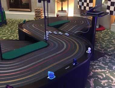 Eight lane scalextric for team building