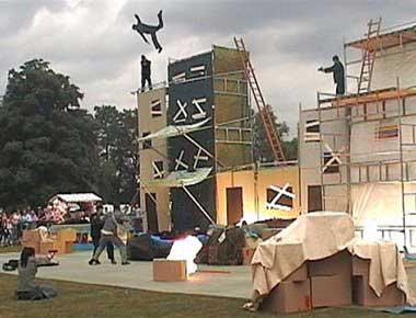Stuntman diving off a building
