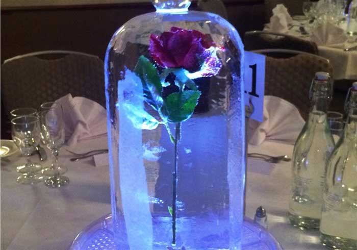 A rose inside an ice sculpture