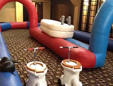 Toilet Racing Set up and inflatable