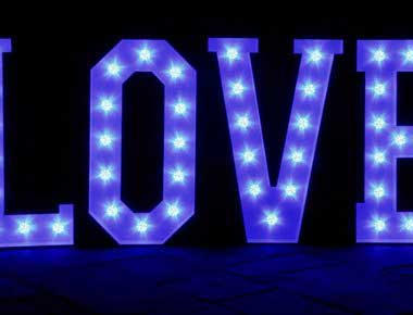 Love Letters in Blue LEDS