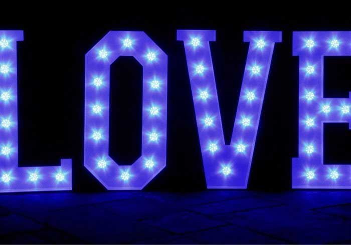 Love Letters in Blue LEDS